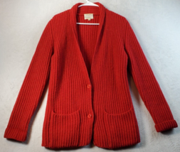 Susan Bristol Cardigan Sweater Women Medium Red Pockets Long Sleeve Button Front - £28.80 GBP