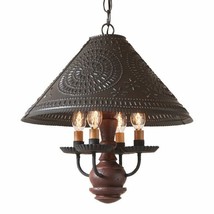 Homespun wood Shaded Chandelier Light in Plantation Red - $374.50