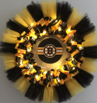 LED Boston Bruins Custom Ribbon Wreath with Tulle AND LIGHTS - £60.27 GBP