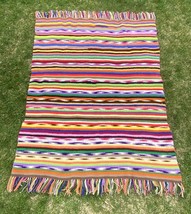 Afghan Amish Handmade Crochet Blanket Tassels Striped Beautiful Colors 80&quot;x54&quot; - £29.75 GBP