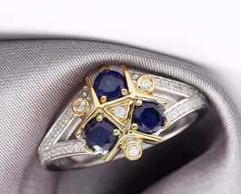 1 Ct Simulated Blue Sapphire 925 Sterling Silver Two Tone Cocktail Ring For Her - £103.55 GBP