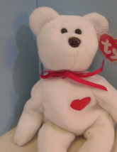 TY Beanie Babies Baby plush white bear w/red heart  BEAR valentino  w/Ta... - £8.61 GBP