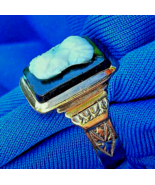 Antique Victorian 14k Gold Ring Hard stone Deco Intaglio Onyx Portrait C... - $926.25