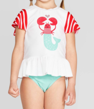 Cat &amp; Jack Toddler Girl&#39;s 2 Pcs Rash Guard Tankini Swimsuit Lobster - 2T... - £7.75 GBP