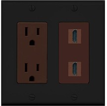 RiteAV - 15 Amp Power Outlet 2 Port HDMI Decora Wall Plate - Black/Brown - $20.78