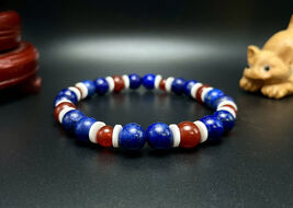 Handmade UK Flag Gemstone Bracelet: Lapis Lazuli &amp; Carnelian Beads - $26.12