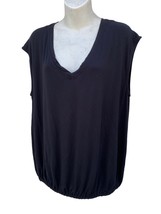 Eri + Ali Shirt Women M Black Solid Anthro Sleeveless Pullover V-Neck St... - £11.81 GBP
