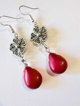 red Turquoise Silver flower earrings necklace jewelry set Victorian fili... - $47.88 CAD