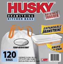 Husky Tall Kitchen Trash Bags, 13 Gallon, 120 Bags (Expandable Drawstring) - £20.36 GBP