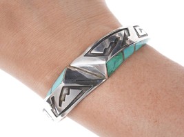 6 3/8&quot; Vintage Navajo Overlay Sterling Channel inlay bracelet - £256.60 GBP