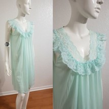 Vintage Night Dress Pale Mint Green Lace Trimmed Slip Nightie Sz S  - £26.43 GBP