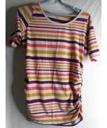 Motherhood Maternity Sz L striped t-shirt Ruched sides cotton blend - $331.34 MXN