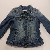 G by Guess Women's Blue Denim Distressed Long Sleeves Jacket Pockets Size Medium image 12