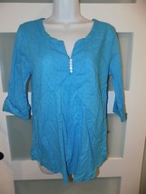 La Naturelle Peacock Blue Tunic Shirt Size L Women&#39;s NEW - $33.25