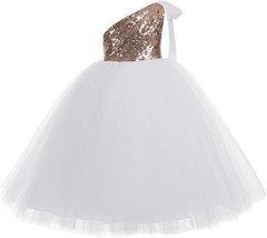 ekidsbridal One-Shoulder Sequin Tutu Wedding Dress Pink/White Size 3 - $30.64
