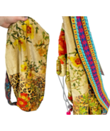 JOHNNY WAS Bucket Bag Sling Purse Backpack Velour Fleece Embroidered Str... - $89.99