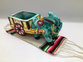 Vintage DeeBee Co. Imports Hand Painted Donkey Cart Planter with Mini Bl... - $295.07 MXN