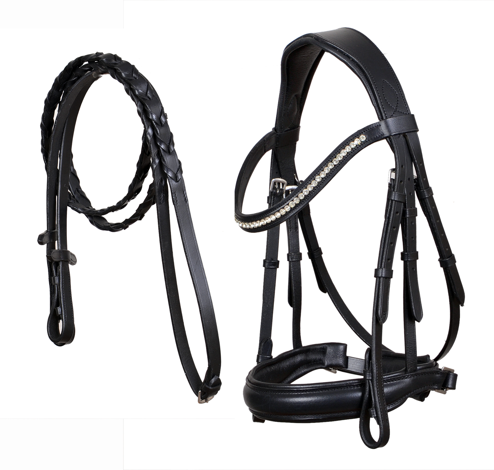 Cob English All-Purpose Pleasure Black Padded Leather Bridle Reins 803HI... - $59.39
