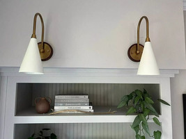 Mid Century Style Wall Mount Lamp Beside Wall Sconce, Walnut Brass Wall - $144.23