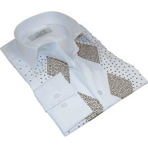 Men CEREMONIA Turkey Shirt 100% Cotton Fancy Rhine Stones #Rio 13 White Slim Fit image 2