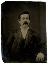 CIRCA 1860&#39;S 1/6 Plate Hand Tinted TINTYPE Handsome Rugged Man With Mustache - £14.48 GBP