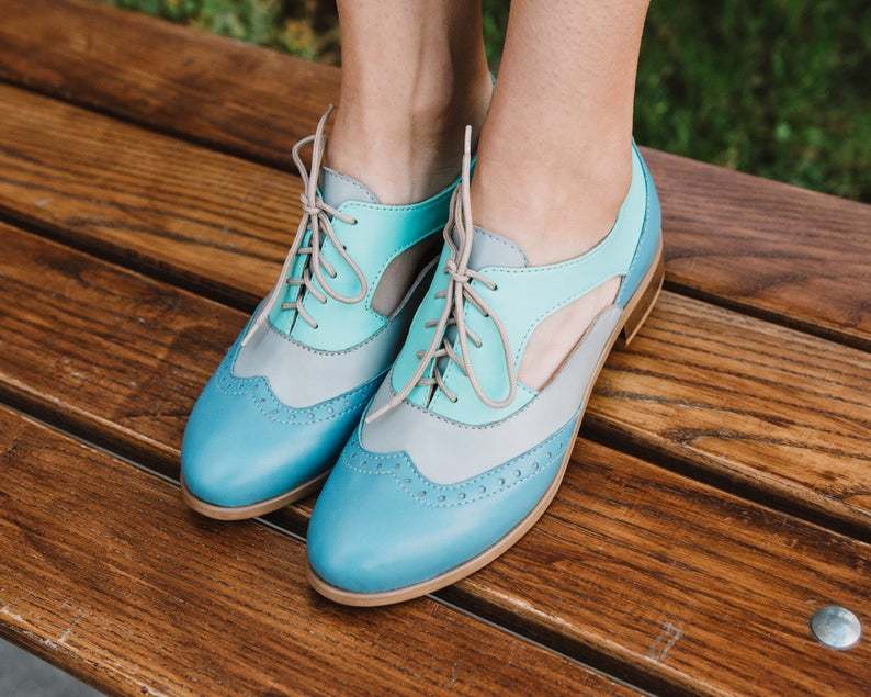 Three Tone Women Derby Wingtip Formal Dress Laceup Classic Oxford Leather Shoes