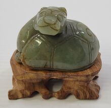 *B2) Antique Chinese Feng Shui Dragon Turtle Jade Statue Figurine on Woo... - $148.49