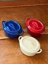 Lot of Red White &amp; Cream Mini Heavy Stoneware Oval Casserole Dish for Fo... - $14.89