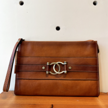 Pratesi Brown Leather Zip Top Oversized Clutch NEW Wristlet Bag 0707LS - £39.33 GBP