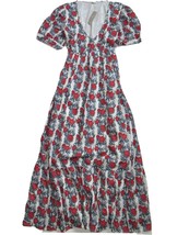 NWT J.Crew V-neck Maxi in Ivory Cerise Poppy Print Floral Cotton Tiered Dress S - £56.09 GBP