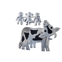 2 Vintage Mexican Sterling Whimsical Brooches, Cow and Kids pin - $67.57