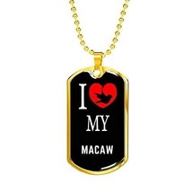 Bird Owner Gift Macaw Necklace Stainless Steel Or 18k Gold Dog Tag 24&quot; Chain - $45.49