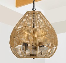 ELYONA 3-Light Boho Chandelier, 15.7” Woven Pendant Light Rattan Basket Sh - £33.50 GBP