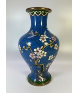 Vintage Cloisonné Vase Flowering Tree &amp; Bird Blue &amp; White Peoples Republ... - £20.08 GBP