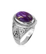 Sterling Silver Purple Copper Turquoise Masonic Oval Gemstone Ring - $149.99