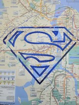 Original Glittered Artwork of Superman&#39;s &quot;S&quot; logo symbol on a NYC Subway Map - £11.01 GBP