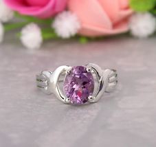 Natural Amethyst Ring Bohemian Engagement Ring 925 Sterling Silver Halo Ring - £29.08 GBP