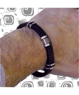 MENZLYFE Handmade Black European Leather Bracelet Greek Key Design Speci... - $111.05 CAD