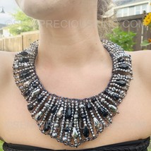 Metallic 20&quot; Wrap the neck Handmade Chic Onyx Beads Collar Choker Necklace - £175.88 GBP