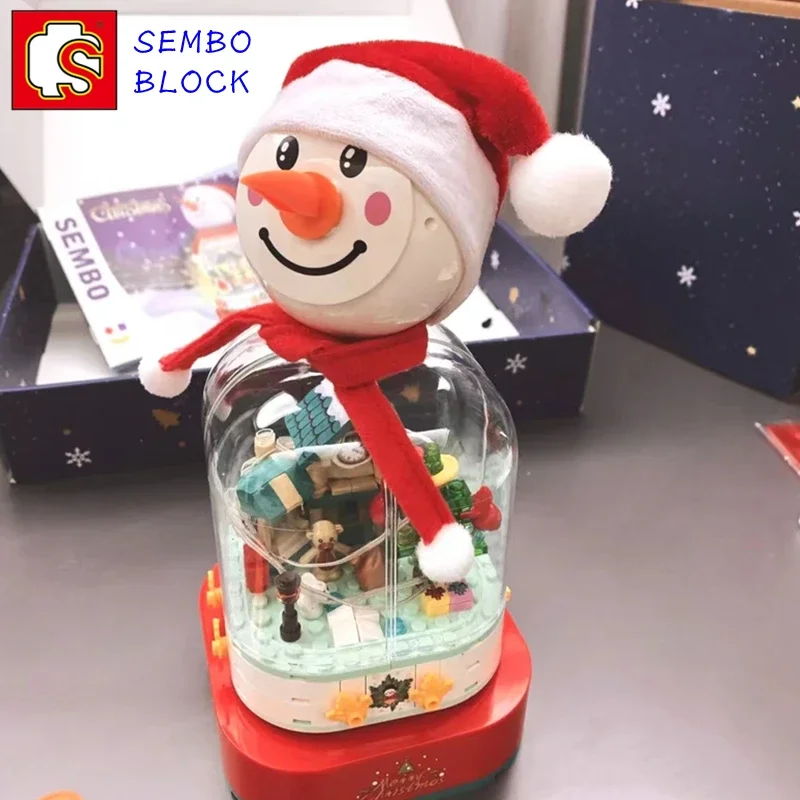 SEMBO BLOCK Christmas Snowman Music Box Kawaii Children&#39;s Toy Figure No. 601162 - £37.81 GBP