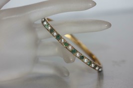 Vintage 18K Yellow Gold Hefty Solid Bangle With Emeralds and Pearls - £1,359.40 GBP