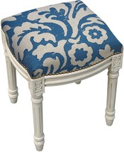 Vanity Stool Jacobean Floral Flowers Backless Antique White Wash Navy Blue - £198.32 GBP