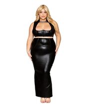 STRETCH FAUX LEATHER HARNESS BRA &amp; LONG SLIP SKIRT QUEEN SIZE - $57.99