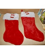 Christmas Plush Santa Stockings 2 Each 16&quot; x 8&quot; Holiday Time 190E - $6.14 CAD