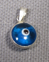 Blue Evil Eye Silver Color Small Round Pendant Charm 1/2&quot; non-Magnetic - $7.77