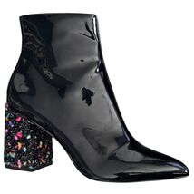 Betsey Johnson Boots Womens Size 7.5 Black Patent Kassie Rhinestone Bloc... - $47.49