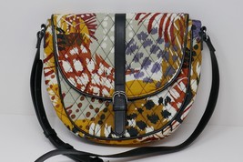 Vera Bradley Quilted Slim Saddle Bag Painted Feathers Shoulder Messenger Purse - £23.16 GBP