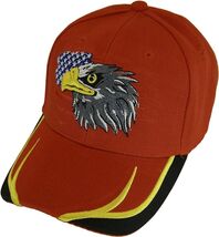 An item in the Fashion category: American Flag and Eagle Baseball Cap with Embroidered Bill (Red/Black)