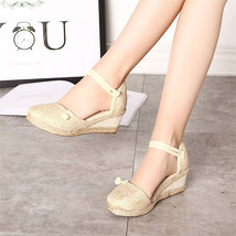 Veowalk Vintage Women Sandals Casual Linen Canvas Wee Sandials Summer Ankle Stra - £29.00 GBP