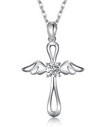 Cross Silver Necklace for Women, 18K Gold Plated Simple Pendant 5A Zirco... - £12.17 GBP